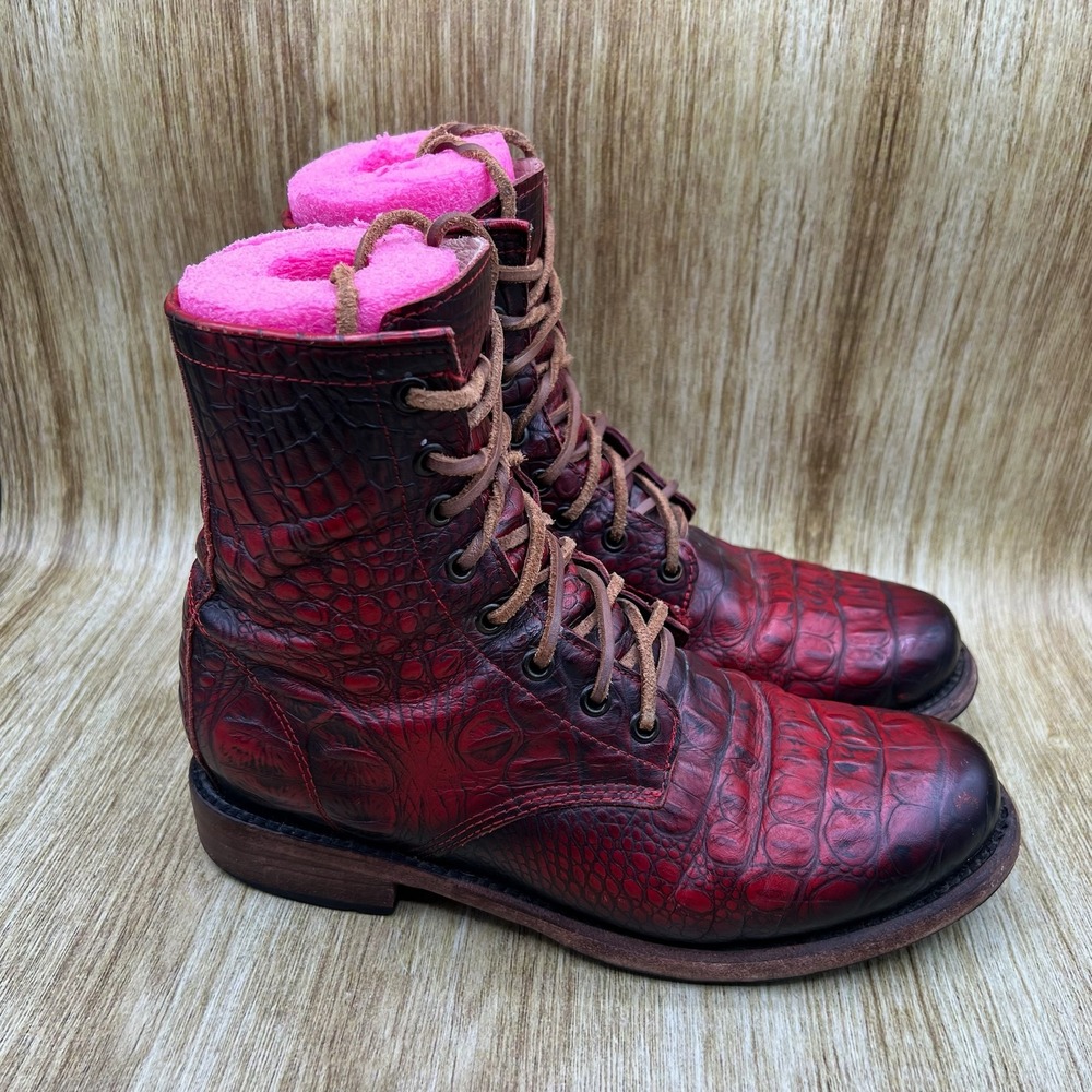 Freebird Manchester Croco Combat Boots Women's Size 10 Red Leather Zip